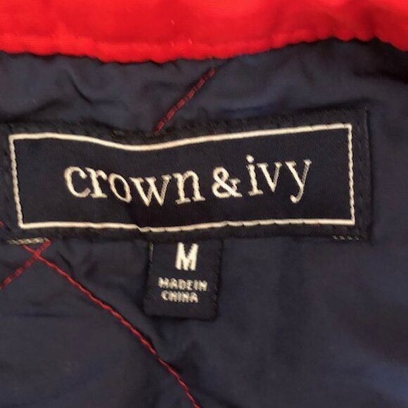 CROWN & IVY Red Puffer Quilted Vest Navy Trim Medium - Picture 14 of 14